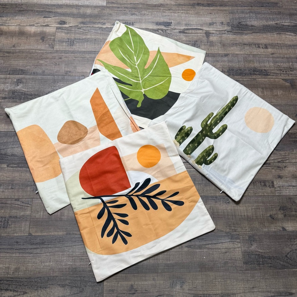 Set of 4 Abstract Botanical Pillow Covers